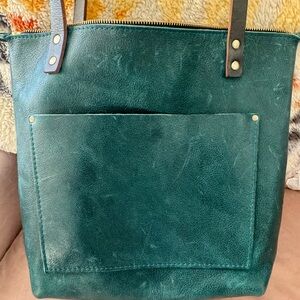 Portland Leather Tote Bag in Lagoon